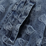 Men Denim Coat Jean Jackets Jacquard Washed Denim Jacket Men's Loose Lapels Workwear Jacket Top