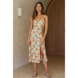Emery Rose Dresses Floral Print Slit Hemline at Hem Mid-Length Suspender Dress