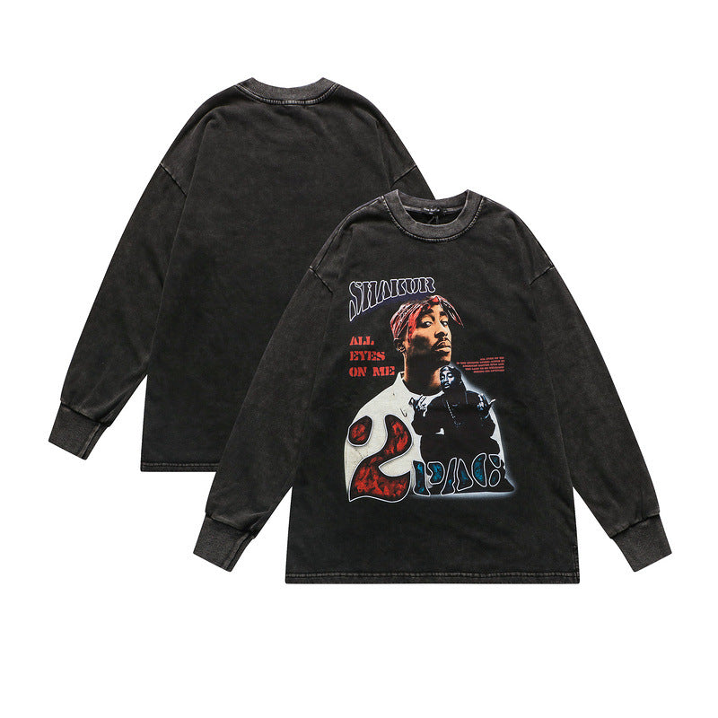 Mens Fall Outfits Hip Hop Retro Rapper Long Sleeve T-shirt Men And Women Street Round Neck Sweater