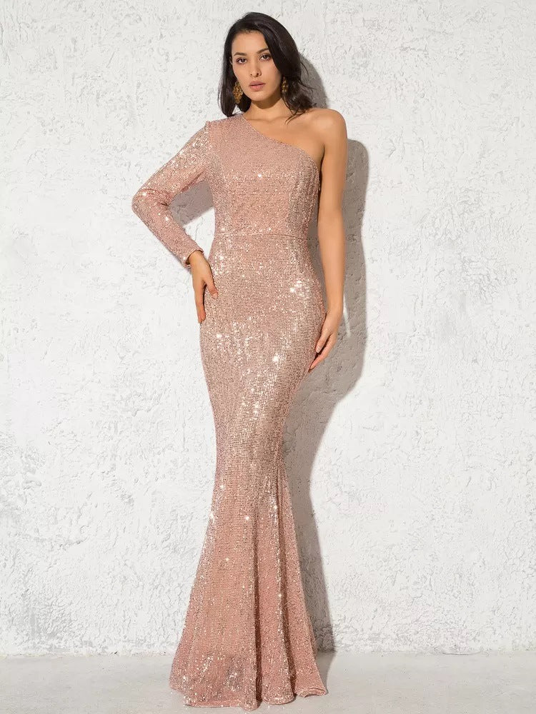 Olivia Wilde See Through Dress Fishtail Female Banquet Temperament Host Sequin Formal Dress