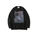 Mens Fall Outfits Retro Alphabet round Neck Knitted Jacket Oversize Pullover Sweater for Men and Women