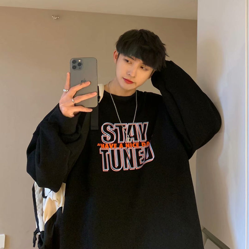 Men Sweatshirts Sweater Men's Spring and Autumn Loose Hip Hop round Neck Letters