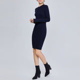 Women Spring Dress Knitted Dress Long Sleeve Zipper Tight Woolen Skirt Women
