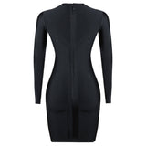 Winter Formal Dresses Tight Waist Sheath Long Sleeve Dress Black Waist Skirt