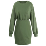 Women Fall/Winter Slimming Long Sleeves Hip Skirt Solid Color Dress for Women