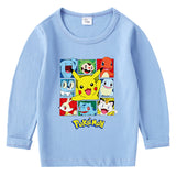 Children Pokemon Pikachu Hoodie Spring and Autumn round Neck Long Sleeve T-shirt Cotton
