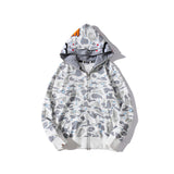 Shark Print Jacket Shark Head Luminous Starry Sky Double Hood Sweater Men And Women Zipper Fleece Padded Coat