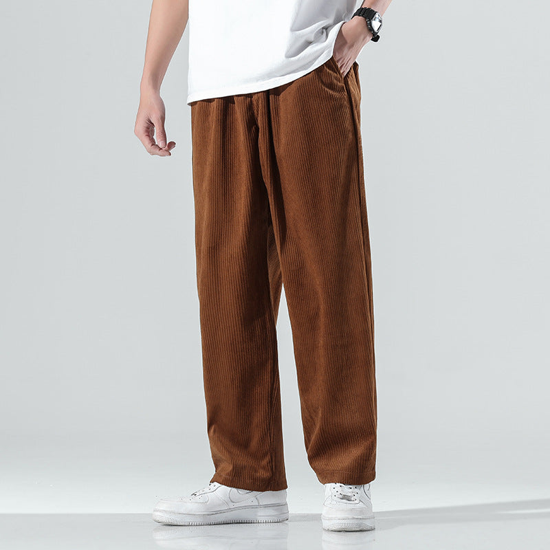 Mens Corduroy Pants Spring Leisure Trousers Youth Men's Pants Loose Straight Sweatpants Overalls
