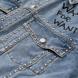 Men Denim Coat Jean Jackets Letter Graffiti Beaded Ripped Denim Jacket Men Loose Lapels Denim Clothes Jacket