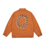Orange Varsity Jacket Letter Printed Denim Jacket Men's Loose Street Lapel Overalls