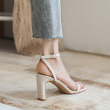 Nude Block Heels Sandals Women's Summer Chunky Heel Roman Shoes High Heels