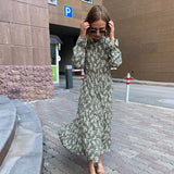 Emery Rose Dresses Printed Long Sleeve Waist-Controlled Large Hem Dress
