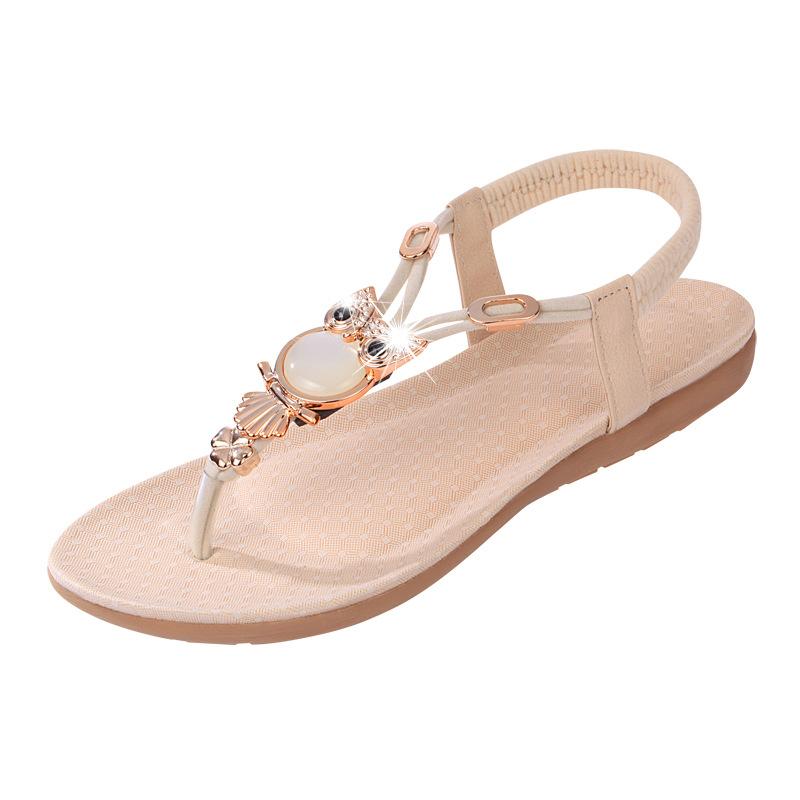 Women Open Toe Sandals Flats Large Size Flat Bottom Casual Elastic Strap Sandals