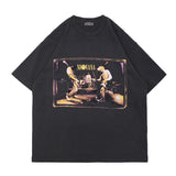 Oversized 90S T Shirt Spring and Summer Rock Band Retro Distressed Washed Loose Short Sleeve T-shirt for Men