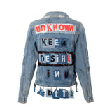 Patchwork Denim Jacket Spring and Autumn Letter Denim Jacket Trendy Punk