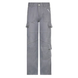 Julia Fox Low Rise Trousers Gray Overalls Loose Straight Jeans