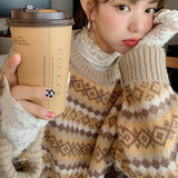 Preppy Aesthetic Sweater Retro Pullover Sweater Autumn and Winter Loose Long Sleeve