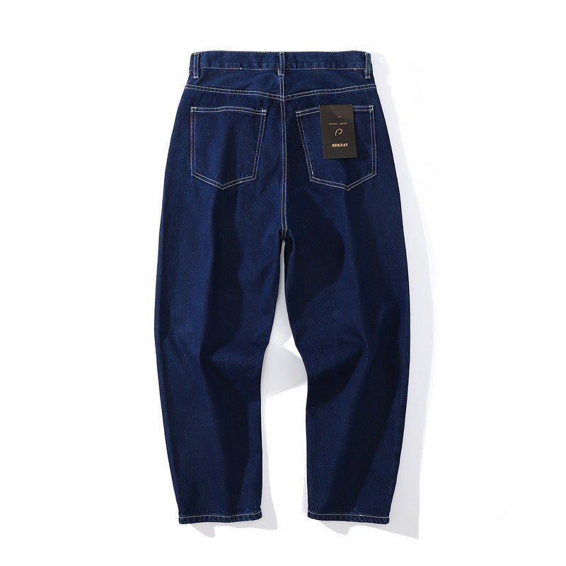 Mens Fall Outfits Denim Primary Color Heavy Jeans Autumn Straight Embroidered Trousers Men