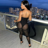 Spring Solid Color Sexy Sling Backless Gauzy One-Piece Trousers