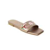 Flat Dress Sandals Large Size Embroidered Flower Cutout Square Toe Sandals