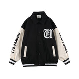 Baby Blue Varsity Jacket Colorblock Baseball Uniform Jacket for Men and Women Baggy Coat