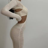 Homecoming Dresses Tight Autumn and Winter Sweater Solid Color See-through Wrapped Chest Long Sleeve Backless Sheath Sexy Dress