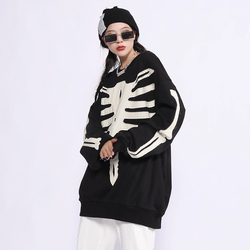 Bone Varsity Jacket Men's Clothing Autumn Embroidered Loose Men's