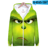 Grinch Hoodie 3d Printed Zipper Sweater