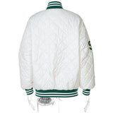 White Cropped Varsity Jacket Embroidered Retro Style Baseball Uniform Contrast Color Cotton-Padded Coat