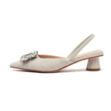 Nude Strappy Block Heels Satin round Heel High Heels
