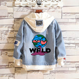 Comic Denim Jacket Printed Fashionable Loose Men's Hooded Jacket