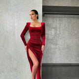 Winter Formal Dresses Sexy Square-Neck Folded High Waist Tuxedo Dress