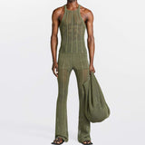 Rave Outfits Men Shorts 2 Piece Set Casual Hollow out Knitted Vest Hollow out Summer