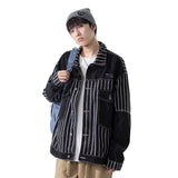 Denim Varsity Jacket Black Striped Denim Jacket Men's Retro Easy Matching Workwear Jacket Top