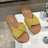 Women Open Toe Sandals Flats Summer Slippers Fashion Outerwear Cross Striped Sandals