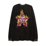 Mens Fall Outfits Loose Long Sleeve round Neck T-shirt I Flame Print Oversize Bottoming Shirt for Men and Women