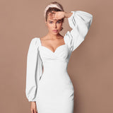 Winter Formal Dresses Fall Winter Fashion Puff Sleeves Square Collar Dress Sexy Slim Hip Long Dress for Women
