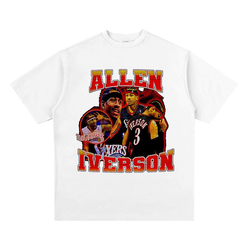 Allen Iverson Shirt Allen Iverson Printed Short-Sleeved T-shirt Heavy Hip Hop Loose Vintage
