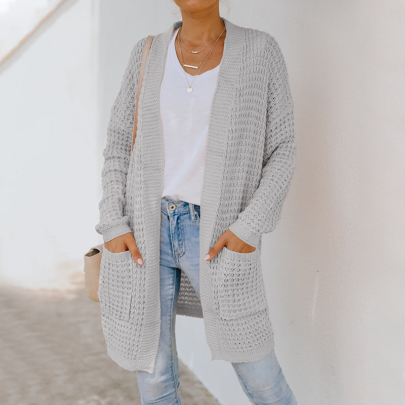 Women Fall Outfits Mid-Length Autumn and Winter Sweater Women Loose Long Sleeve Knitted Coat