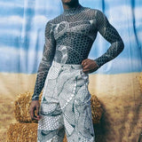 Rave Outfits Men Long Sleeve Shirt Tight Long Sleeve Bottoming Shirt Hip Hop Print See-through T-shirt for Men