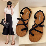 Women Open Toe Sandals Flats Summer Flat Flip Flop Elastic Band Roman Sandals