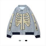 Varsity Jacket Vintage Street Retro Jacket Men's Skull Picture Patch Thickening Denim Jacket