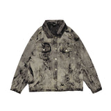 Men Denim Coat Jean Jackets Washed Distressed Tie-Dyed Denim Jacket Men Loose Lapels Denim Clothes Jacket