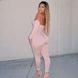 Autumn Solid Color off-Shoulder Long Sleeve Sunken Stripe Stitching Tight Trousers Jumpsuit