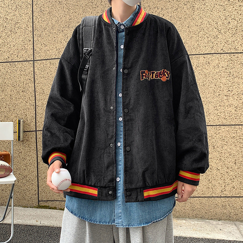 College Jacket Corduroy Baseball Uniform Men Spring and Autumn Personality Coat Jacket Students