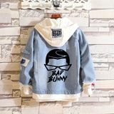 Comic Denim Jacket Bad Bunny Cartoon Printed Denim Spring and Autumn Men's Loose Jacket