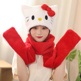 My Melody Hat Cartoon Autumn and Winter Hooded Scarf Gloves Female Cute Melody Fashionable Warm Scarf and Hat One  Kulomi