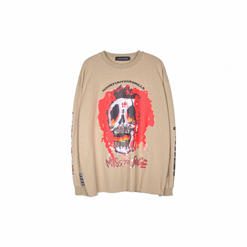 Mens Fall Outfits Skull Graffiti Printing Couple T-shirt Men and Women Oversize Long Sleeve