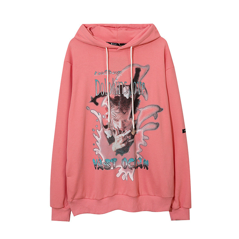 Mens Fall Outfits Vintage Men's Hooded Sweater Portrait Graffiti Printing Hoodie