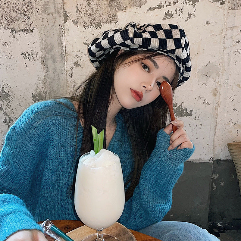 Check Beret Hat Plaid Beret Children Autumn and Winter